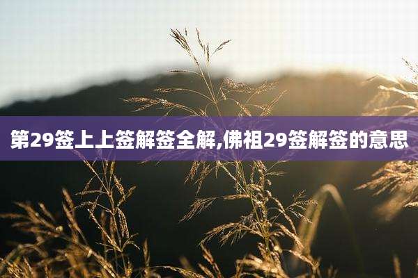 第29签上上签解签全解,佛祖29签解签的意思