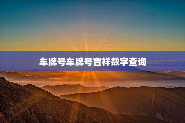 车牌号车牌号吉祥数字查询