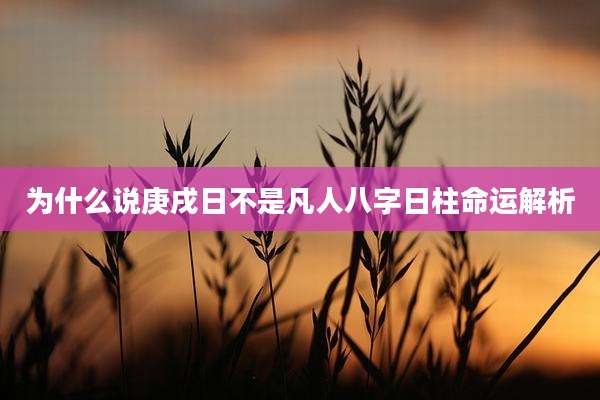 为什么说庚戌日不是凡人八字日柱命运解析
