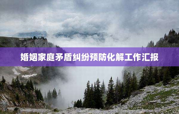 婚姻家庭矛盾纠纷预防化解工作汇报