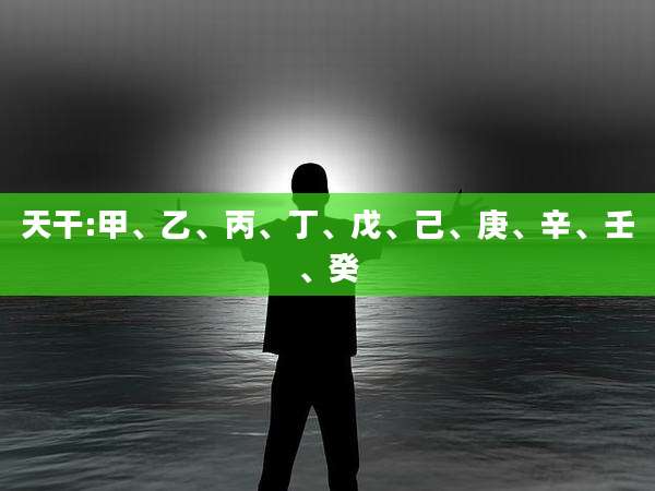 天干:甲、乙、丙、丁、戊、己、庚、辛、壬、癸