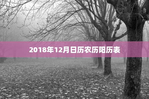 2018年12月日历农历阳历表